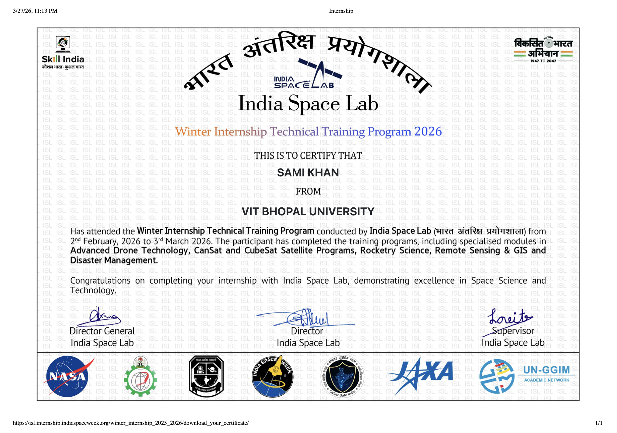 ISL Certificate